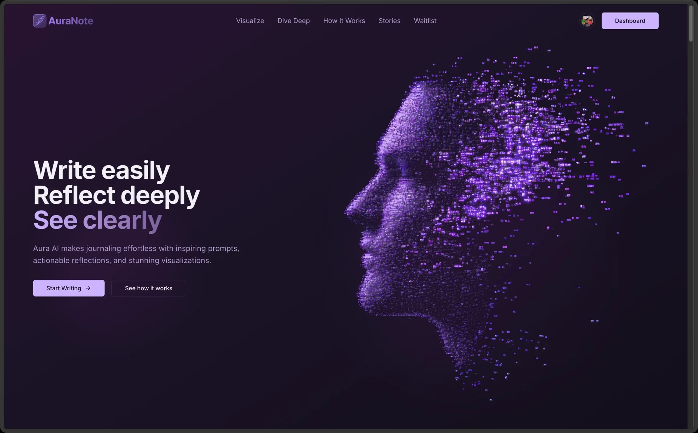 AuraNote V1 marketing site hero