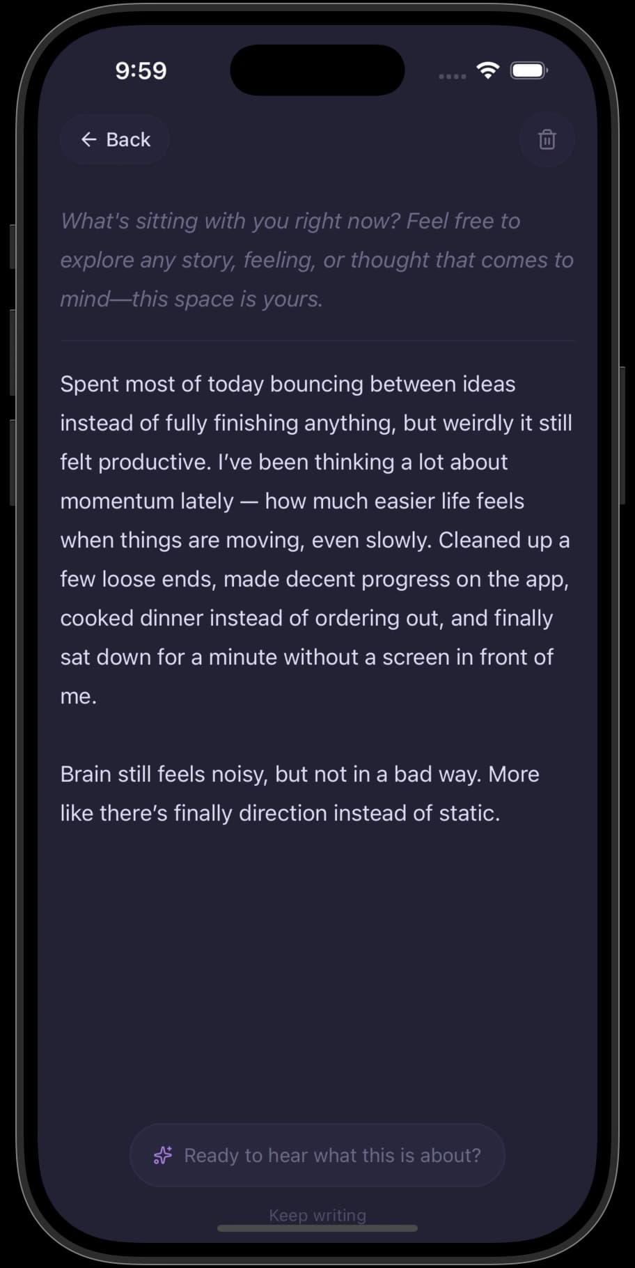 AuraNote V2 mid-entry writing screen