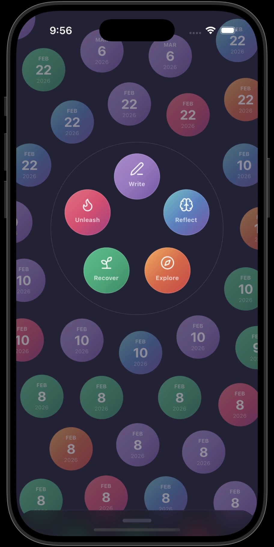 AuraNote V2 home screen with five modality wheel