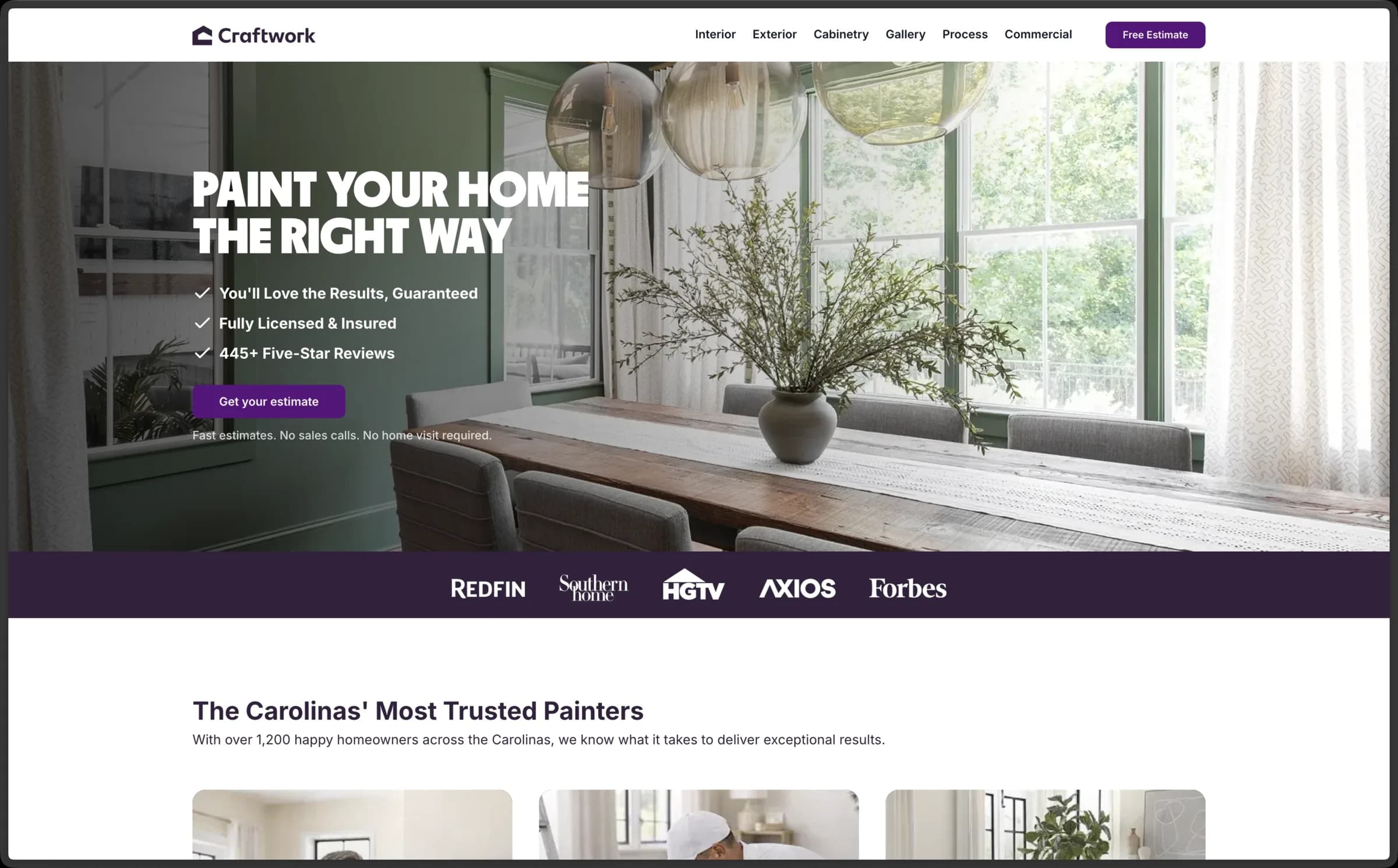 Craftwork marketing site hero with press trust bar