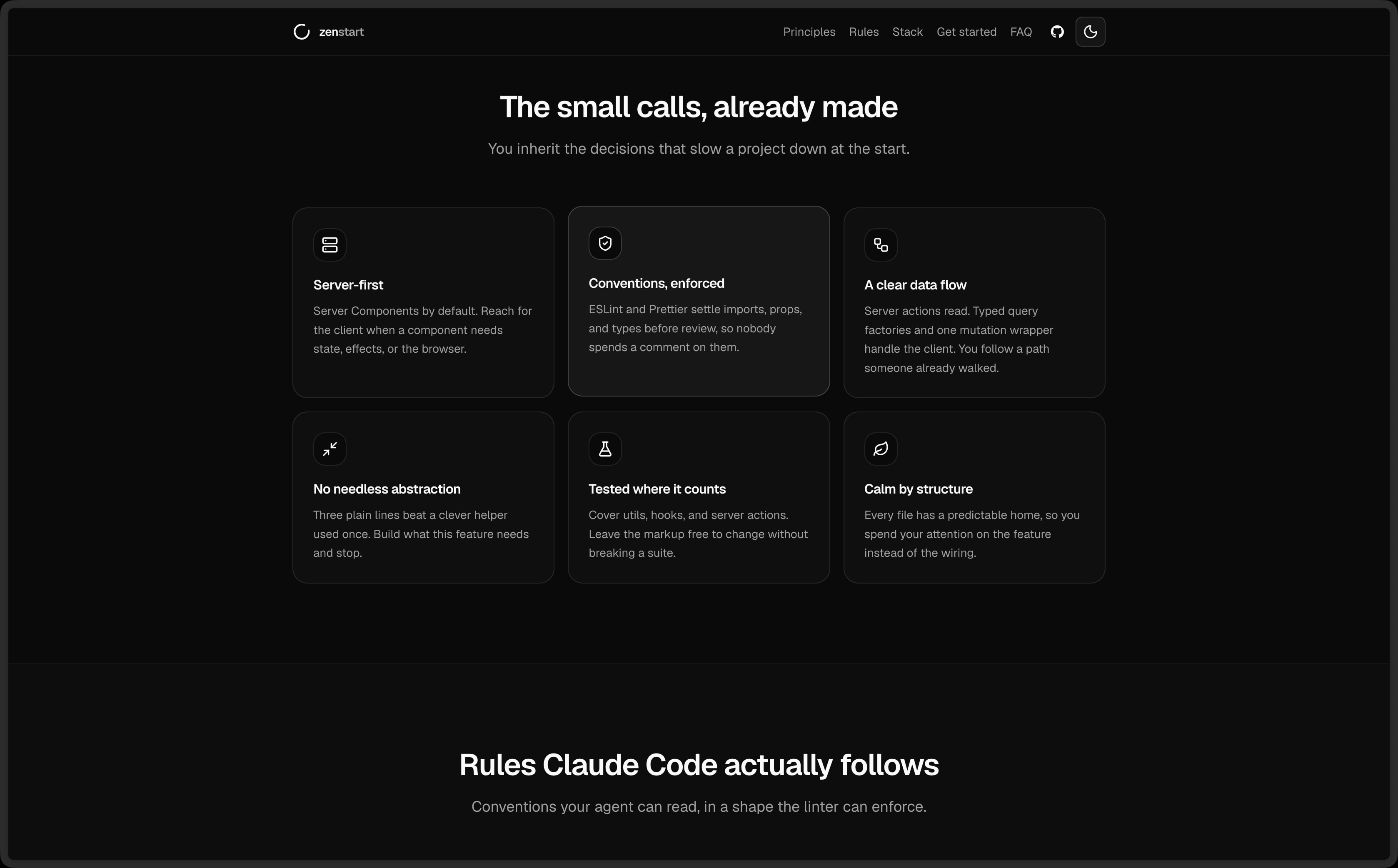 The zenstart.io landing page